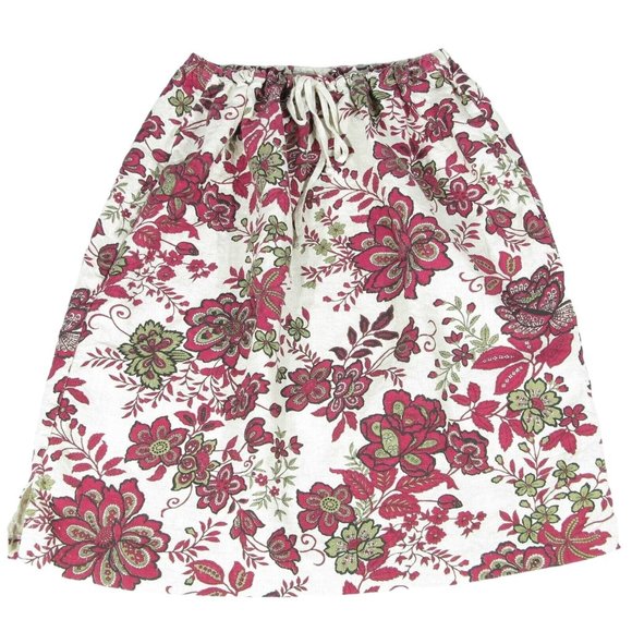 HABITAT Size S 100% Linen Beige Red Floral Pull On Drawstring Skirt - Picture 1 of 4